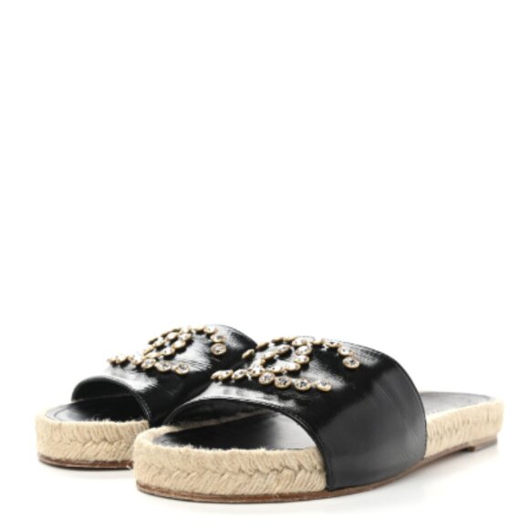 Chanel Patent Calfskin Crystal CC Espadrille Slip On Sandals/ SIZE: 40 - Picture 1 of 5